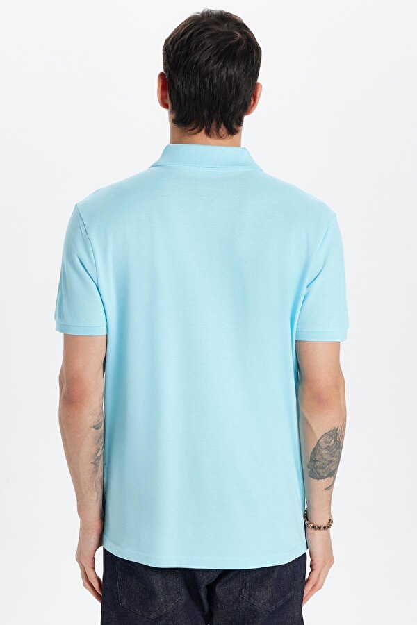 Tudors Erkek Slim Fit Dar Kesim %100 Pamuk Mavi Polo Yaka Tişört