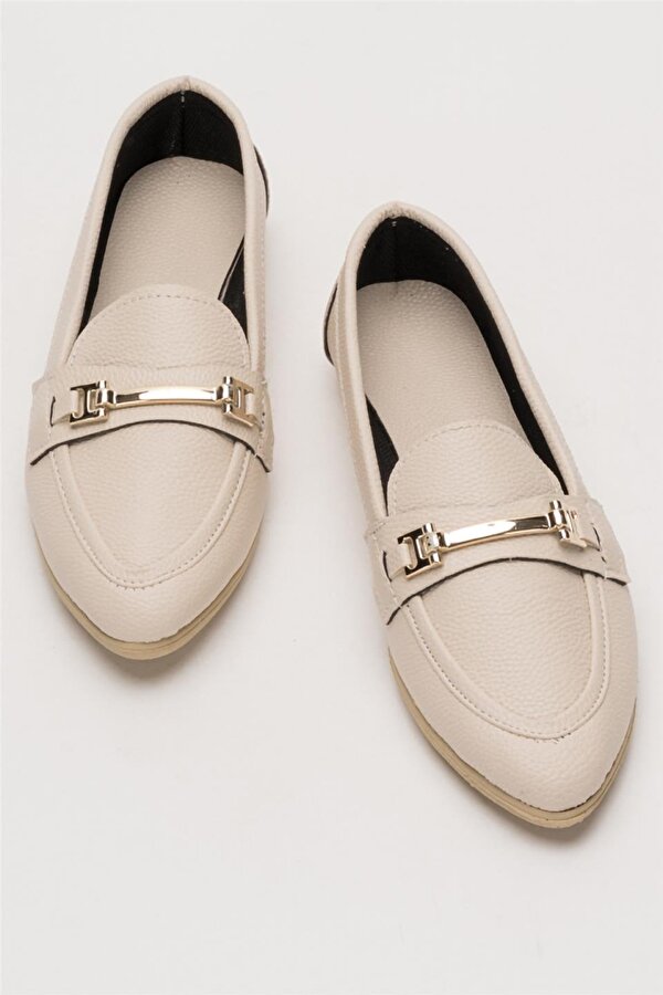 Liger Kadın Babet Toka Detaylı Şık Rahat Günlük Ayakkabı BEJ