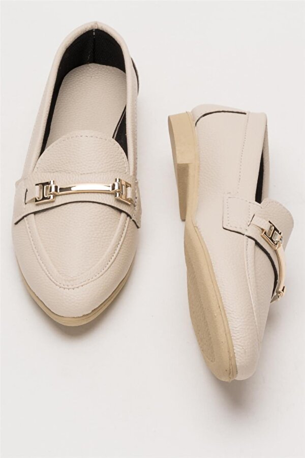 Liger Kadın Babet Toka Detaylı Şık Rahat Günlük Ayakkabı BEJ