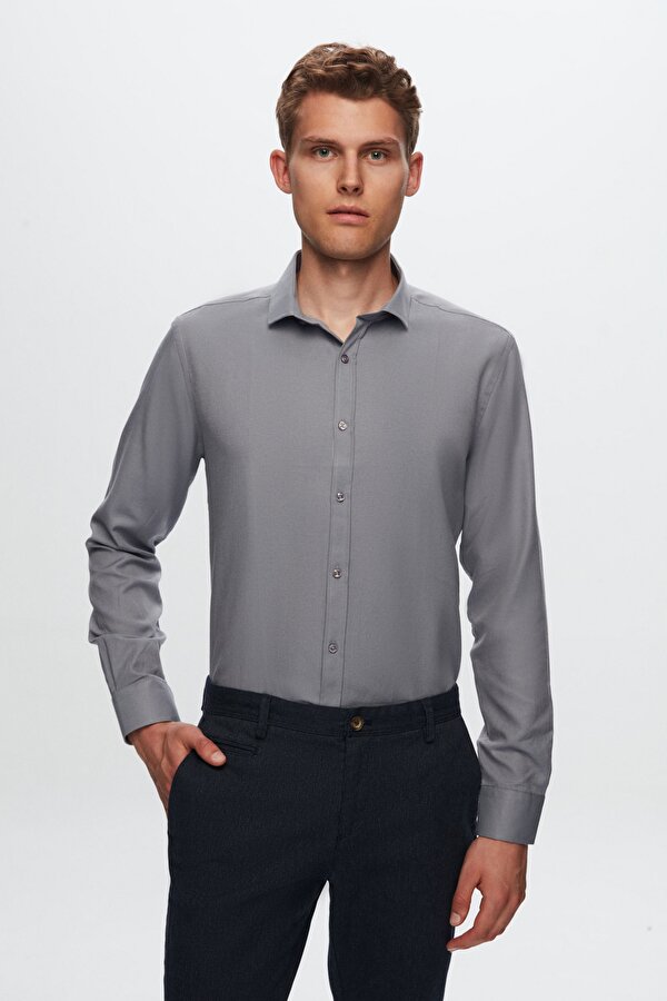 TWN Slim Fit Gri Oxford Gömlek