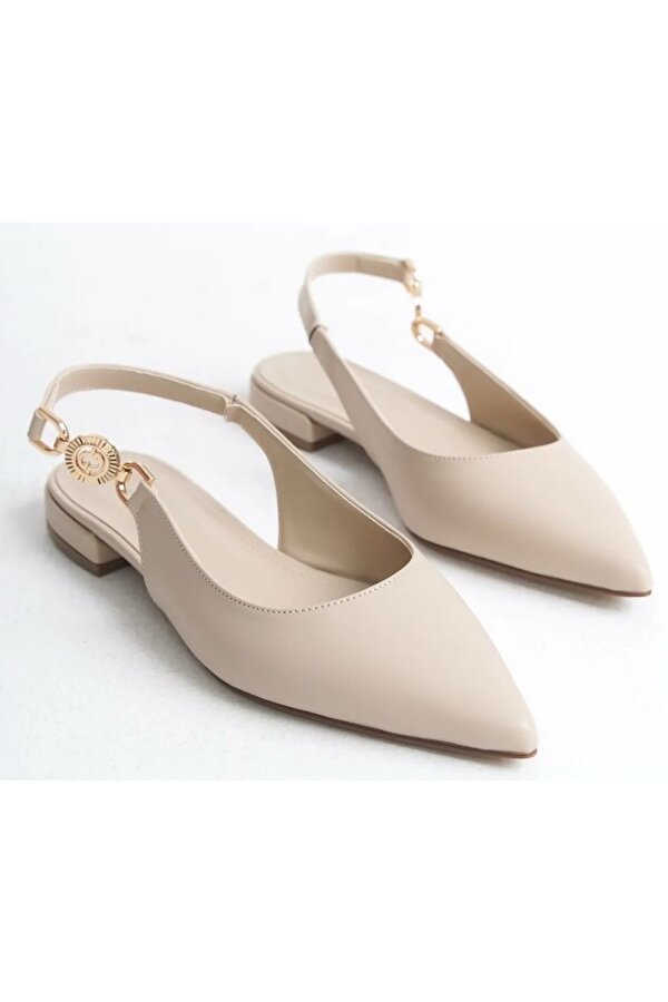 Feles Yan Toka Detaylı Arkası Açık Kadın Babet Ayakkabı