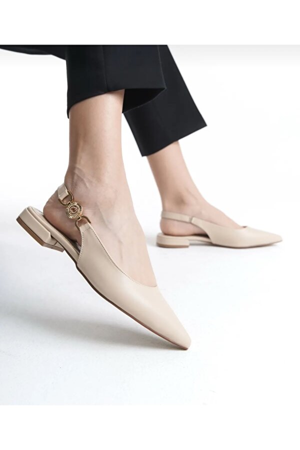 Feles Yan Toka Detaylı Arkası Açık Kadın Babet Ayakkabı