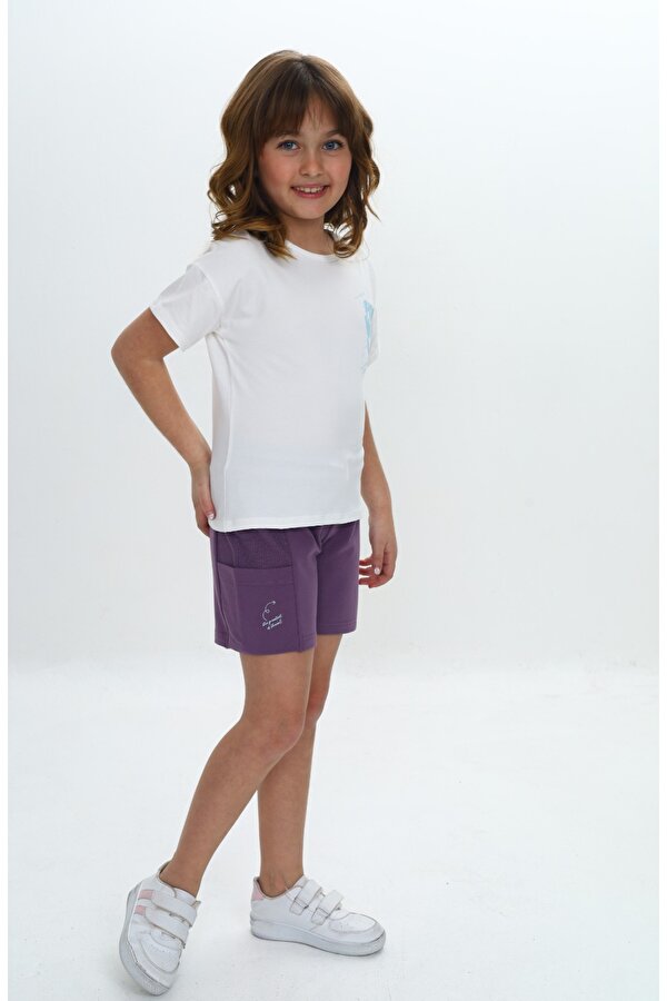 Toontoy Kids Toontoy Kız Çocuk Göğsü Çiçek Yazı Baskılı Şortlu Takım