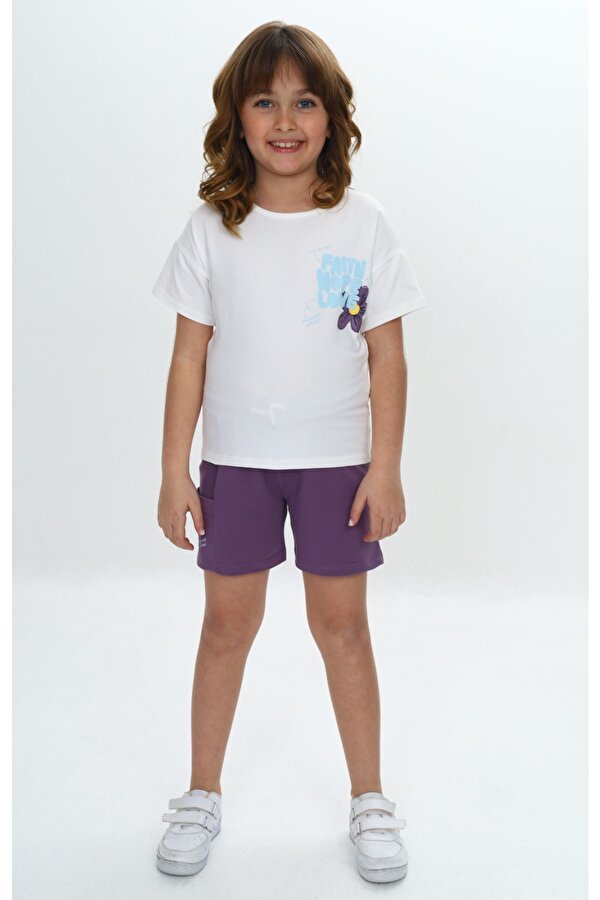 Toontoy Kids Toontoy Kız Çocuk Göğsü Çiçek Yazı Baskılı Şortlu Takım