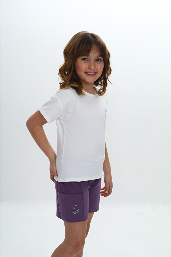 Toontoy Kids Toontoy Kız Çocuk Göğsü Çiçek Yazı Baskılı Şortlu Takım