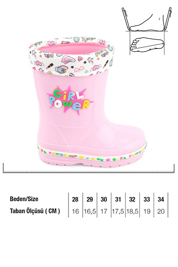 GEZER 00678 Kız Çocuk Termal Astarlı Su Yağmur Geçirmez Çizme
