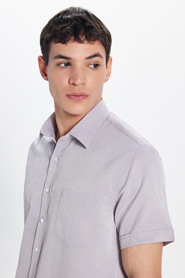 Tudors Erkek Regular Fit Klasik Kesim Kısa Kollu Pamuklu Tek Cepli Armürlü Kahverengi Gömlek