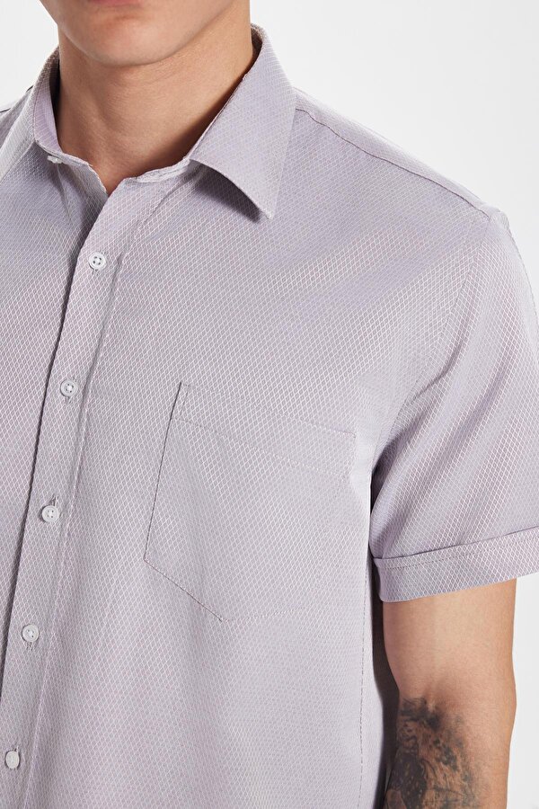 Tudors Erkek Regular Fit Klasik Kesim Kısa Kollu Pamuklu Tek Cepli Armürlü Kahverengi Gömlek