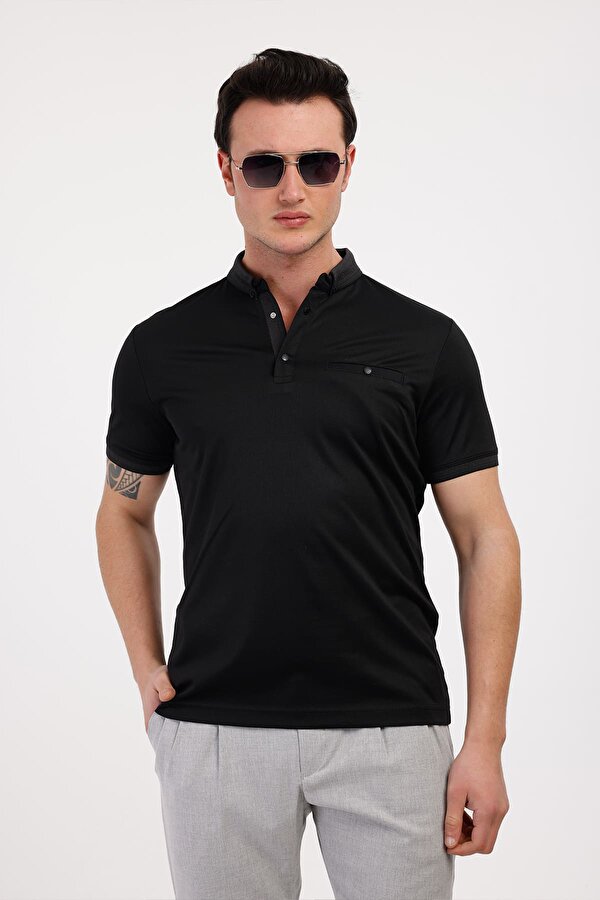 DECAS BREEZE Polo Yaka Pamuklu Tişört - Siyah