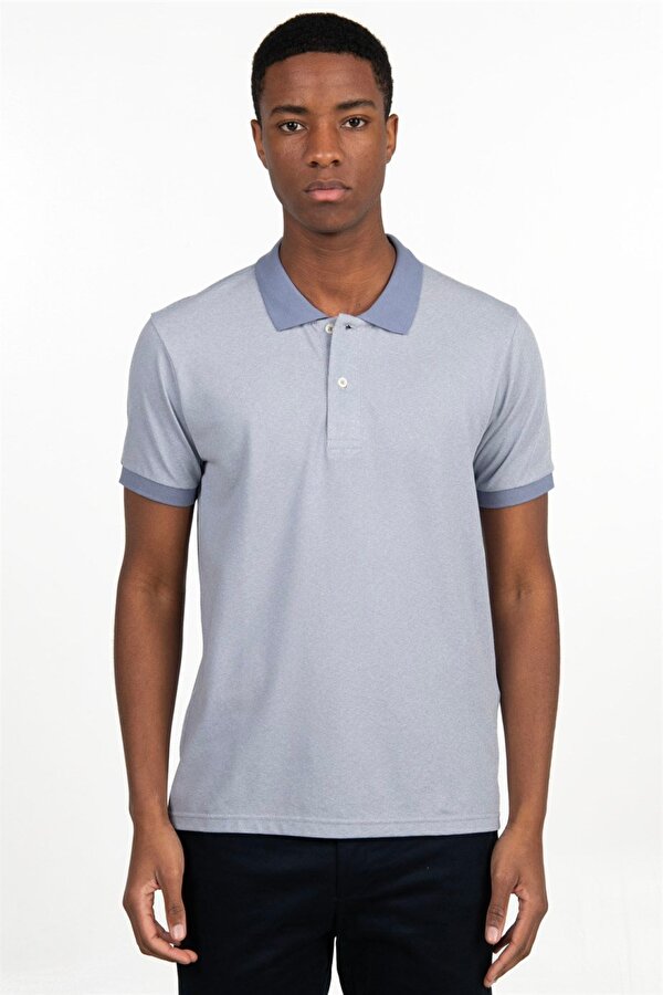 Tudors Erkek Slim Fit Dar Kesim Pamuklu Düz Pike Gri Polo Yaka Tişört