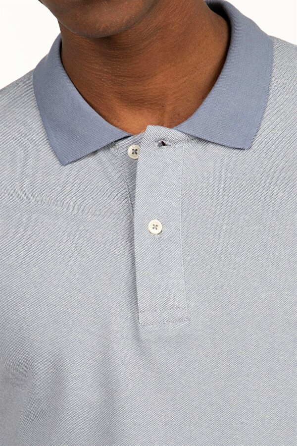 Tudors Erkek Slim Fit Dar Kesim Pamuklu Düz Pike Gri Polo Yaka Tişört