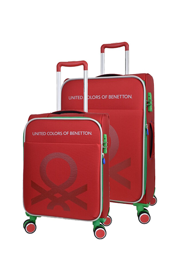 United Colors of Benetton Ultra Light Hafif Lüx Kumaş 2'li Valiz Seti Orta Boy - Kabin Boy Kırmızı BNT2200