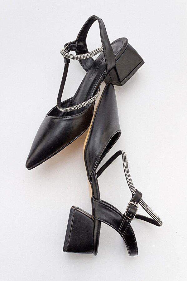 Ccway Taşlı Kadın Topuklu Sandalet SİYAH CİLT