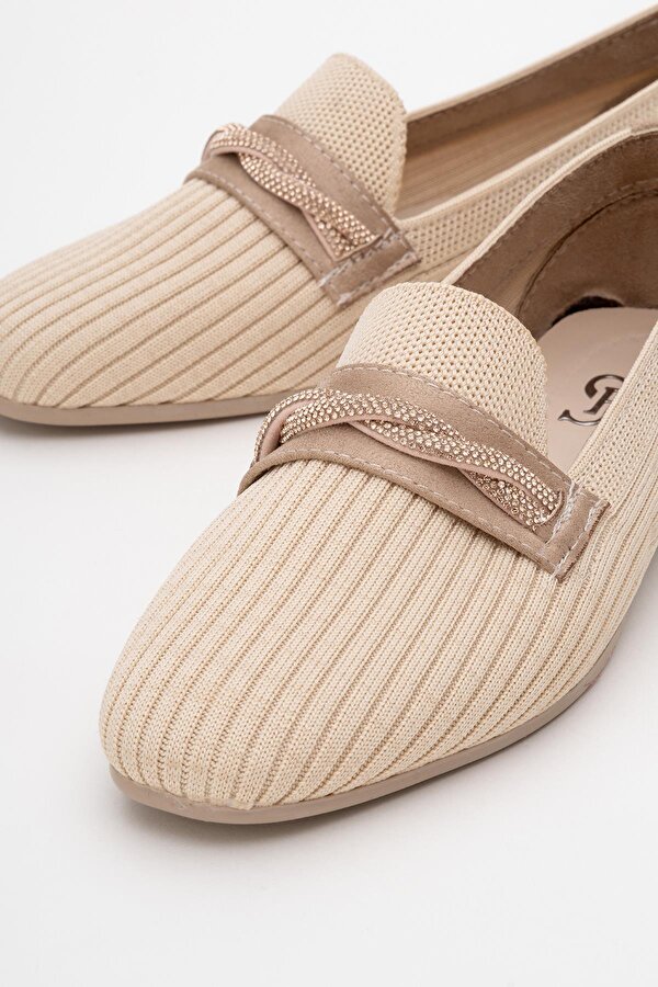 Ccway Kadın Taşlı Triko Ayakkabı BEJ