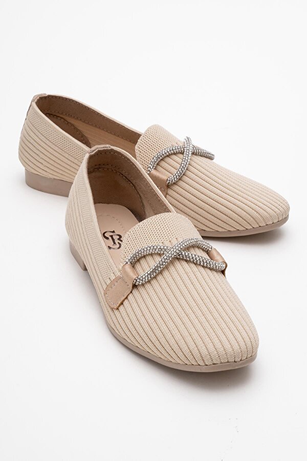 Ccway Kadın Taşlı Triko Ayakkabı BEJ