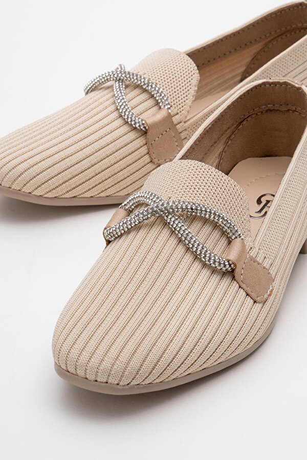 Ccway Kadın Taşlı Triko Ayakkabı BEJ