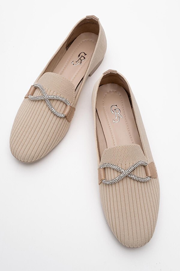 Ccway Kadın Taşlı Triko Ayakkabı BEJ