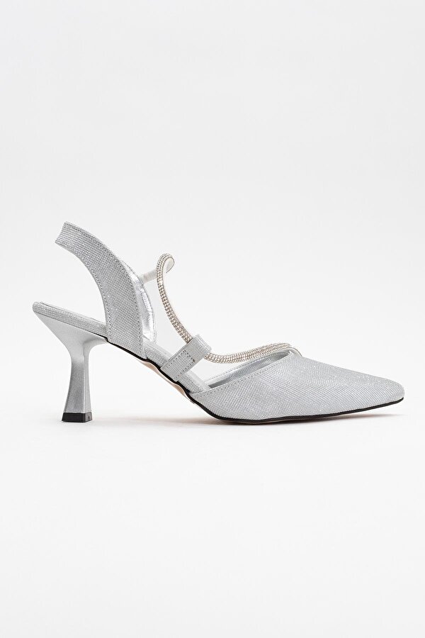 Ccway Kadın Taşlı Biyeli Topuklu Ayakkabı GÜMÜŞ SİM