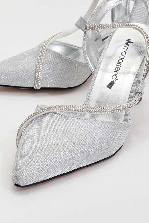 Ccway Kadın Taşlı Biyeli Topuklu Ayakkabı GÜMÜŞ SİM