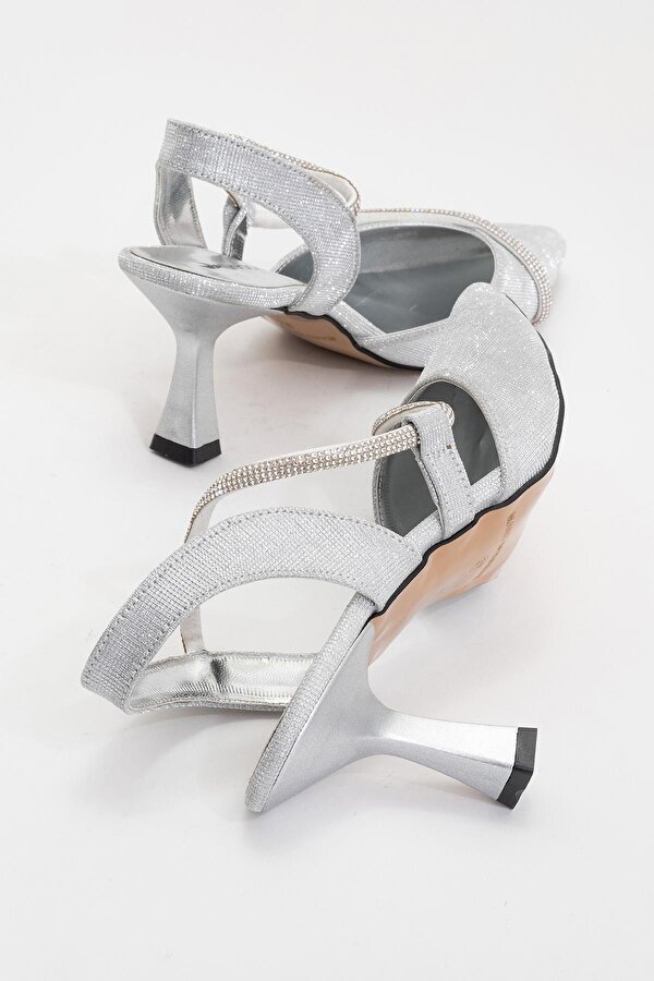 Ccway Kadın Taşlı Biyeli Topuklu Ayakkabı GÜMÜŞ SİM