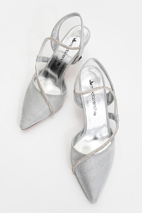 Ccway Kadın Taşlı Biyeli Topuklu Ayakkabı GÜMÜŞ SİM