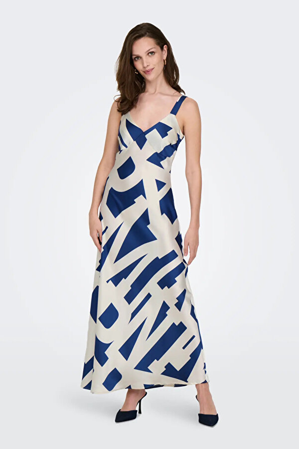 Only Kadın Onljamıe Askılı Desenli Maxi Elbise 15344461 Mavi