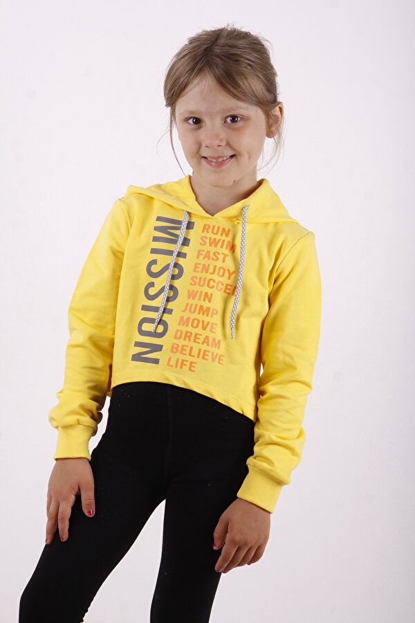 Toontoy Kids Toontoy Kız Çocuk Relax Fit Kapüşonlu Baskılı Crop Sweatshirt -  2 İplik