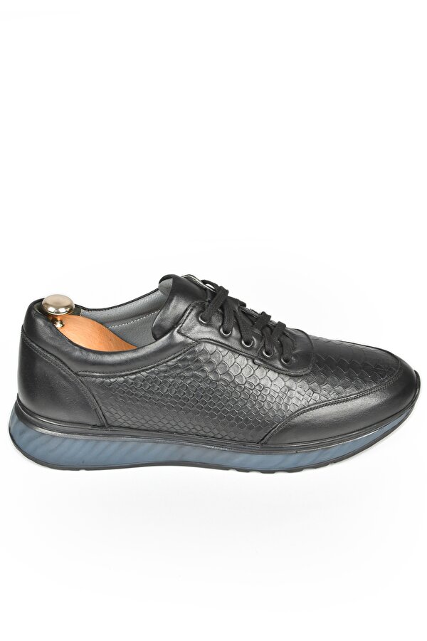Deep Sea DeepSEA Erkek Siyah Desenli Hakiki Deri Ortopedik Yüksek Taban Bağcıklı Spor Ayakkabı Loafer 2509995