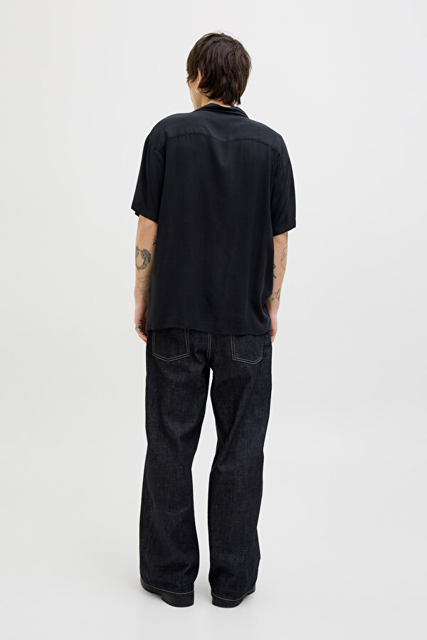 Jack & Jones JJEJEFF SOLID RESORT SHIR Siyah Erkek Uzun Kollu Gömlek