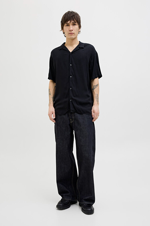 Jack & Jones JJEJEFF SOLID RESORT SHIR Siyah Erkek Uzun Kollu Gömlek