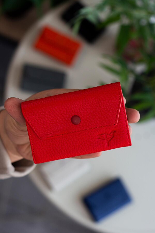 Garbalia Lucas Hakiki Deri Akordiyon Model Bol Gözlü Unisex Kartlık Kırmızı