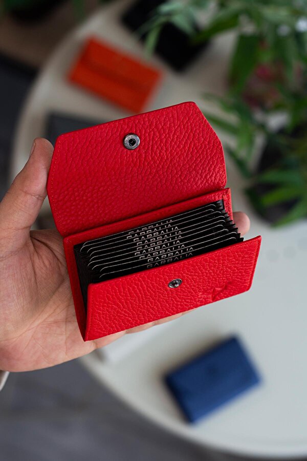 Garbalia Lucas Hakiki Deri Akordiyon Model Bol Gözlü Unisex Kartlık Kırmızı