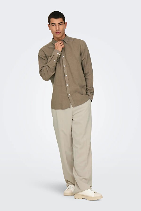 Only&Sons Only & Sons Erkek Onscaiden Slim Fit Keten Gömlek 22012321 Kahverengi