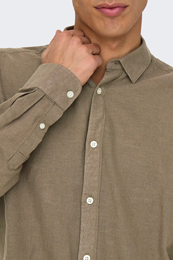 Only&Sons Only & Sons Erkek Onscaiden Slim Fit Keten Gömlek 22012321 Kahverengi