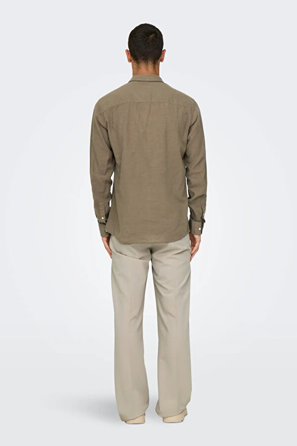 Only&Sons Only & Sons Erkek Onscaiden Slim Fit Keten Gömlek 22012321 Kahverengi