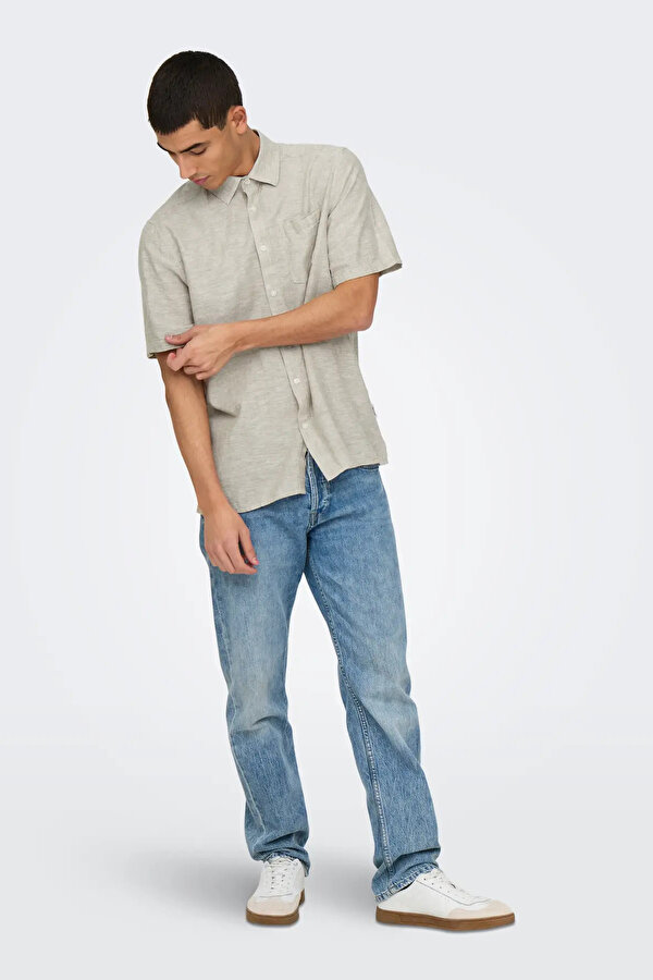 Only&Sons Only & Sons Erkek Onscaıden Kısa Kollu Tek Cepli Keten Gömlek 22031805 Bej