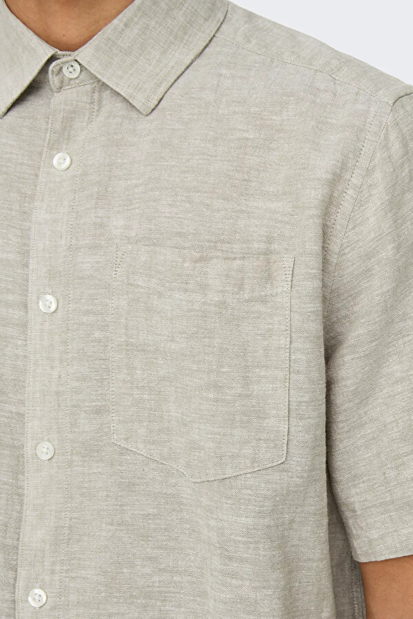 Only&Sons Only & Sons Erkek Onscaıden Kısa Kollu Tek Cepli Keten Gömlek 22031805 Bej