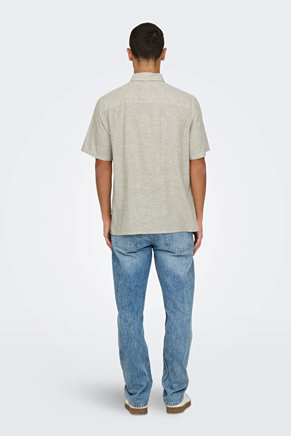 Only&Sons Only & Sons Erkek Onscaıden Kısa Kollu Tek Cepli Keten Gömlek 22031805 Bej