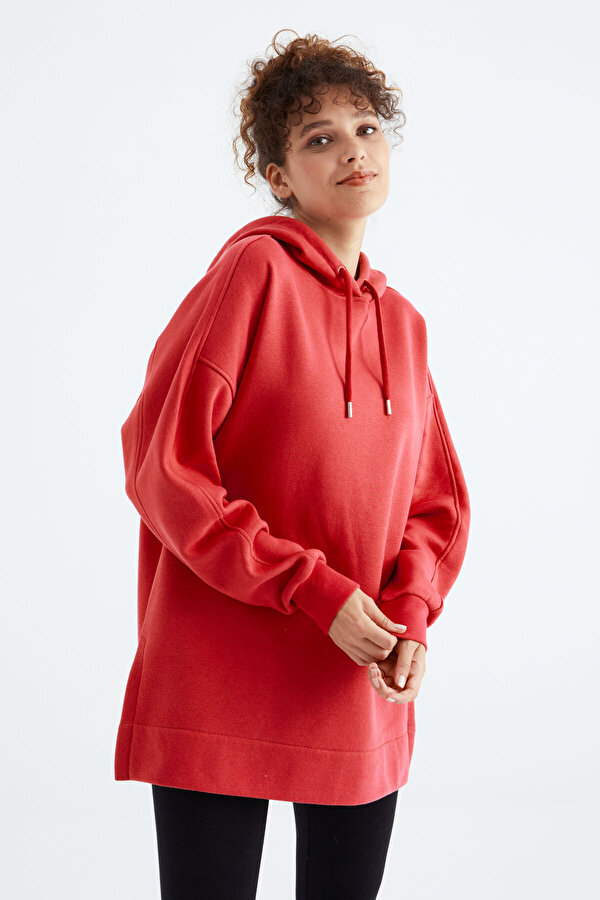 TOMMYLIFE Fiesta Reglan Kol Basic Kapüşonlu Oversize Sweatshirt Tunik - 97242