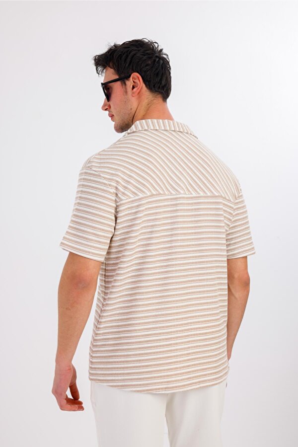 DECAS LUMERIS Kısa Kollu Çizgili Gömlek - Krem