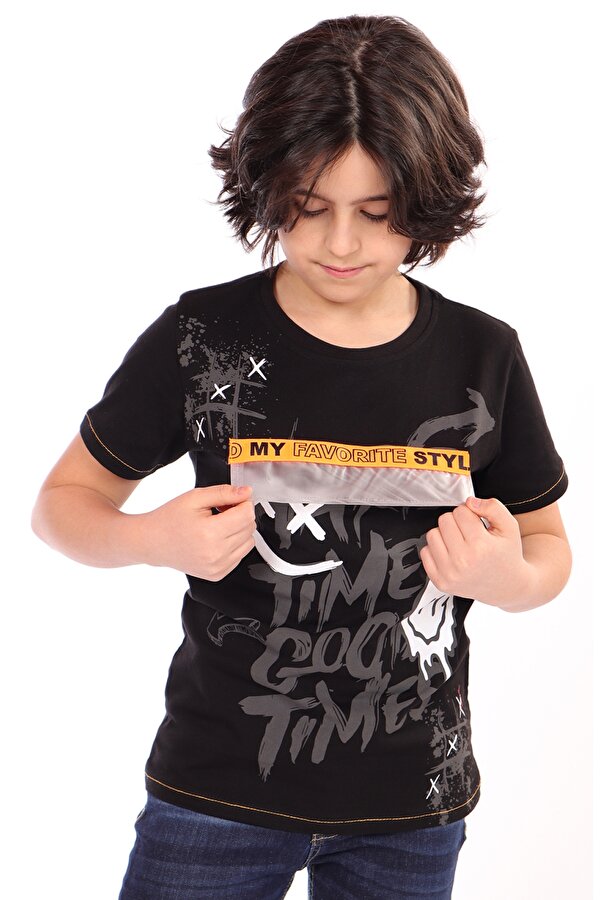 Toontoy Kids Toontoy Erkek Çocuk Önü Süs Cepli Yazı Baskılı Tişört