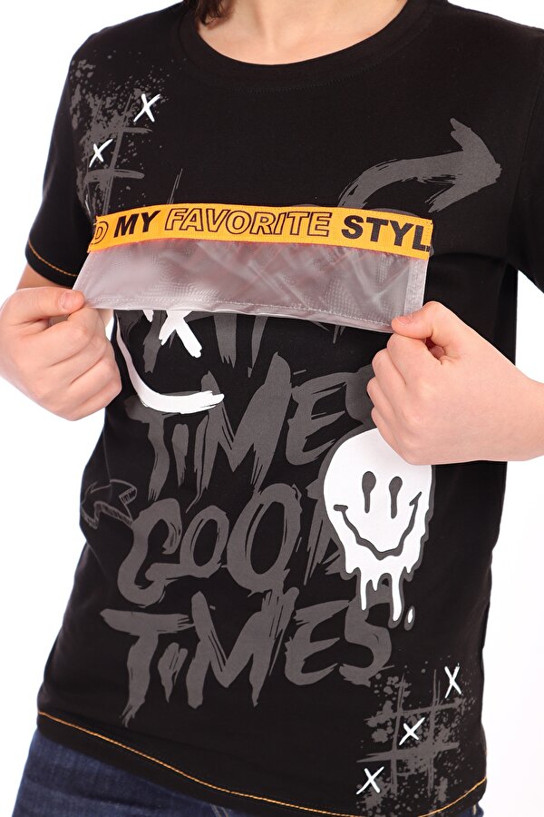 Toontoy Kids Toontoy Erkek Çocuk Önü Süs Cepli Yazı Baskılı Tişört