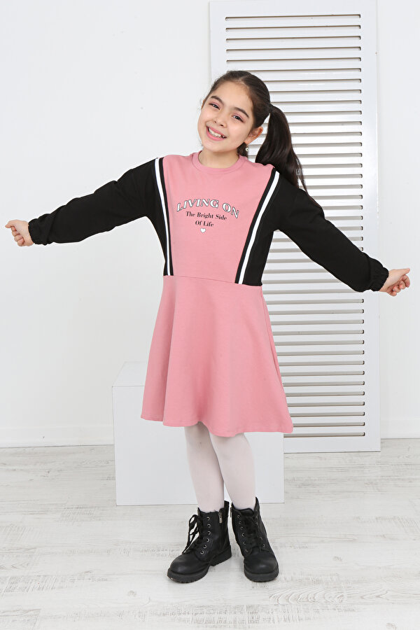 Toontoy Kids Toontoy Kız Çocuk Garni Detaylı Baskılı Elbise