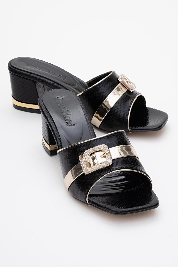 Ccway Kadın Topuklu Terlik SİYAH YILAN DESEN