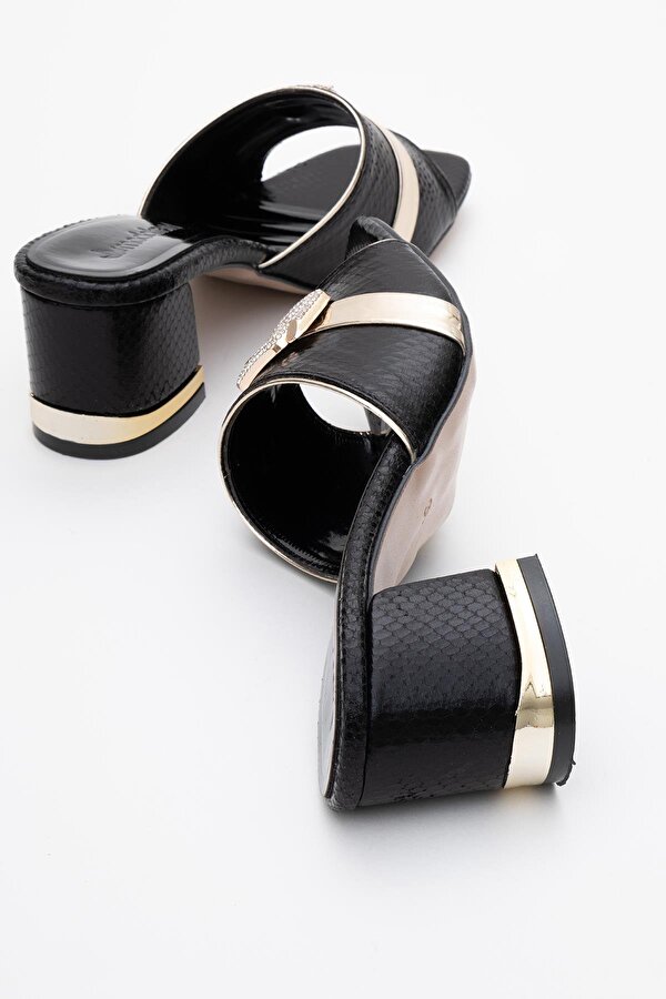 Ccway Kadın Topuklu Terlik SİYAH YILAN DESEN