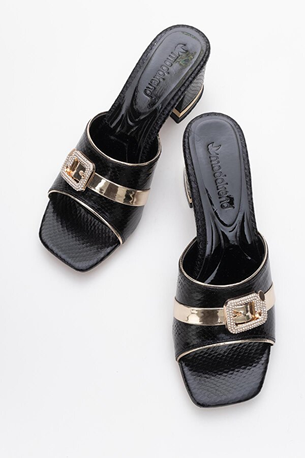 Ccway Kadın Topuklu Terlik SİYAH YILAN DESEN