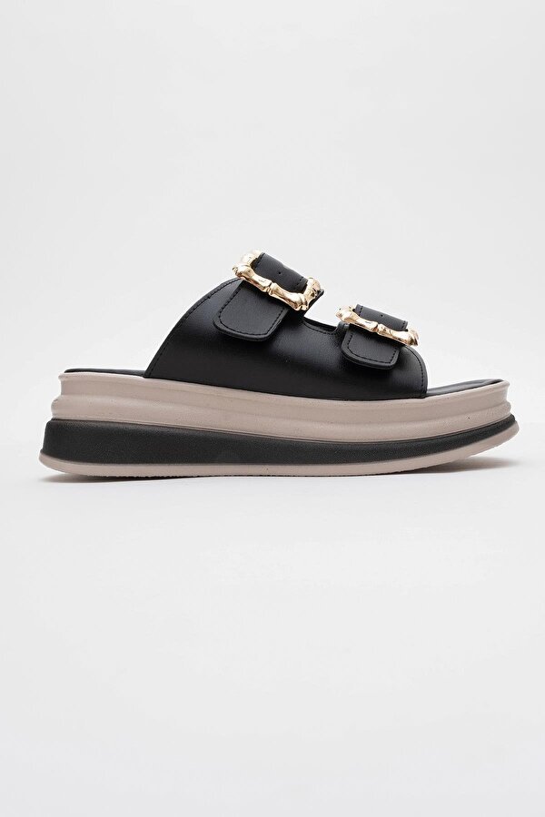 Ccway Kadın Çift Tokalı Terlik SİYAH