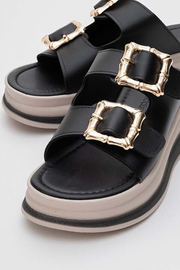 Ccway Kadın Çift Tokalı Terlik SİYAH