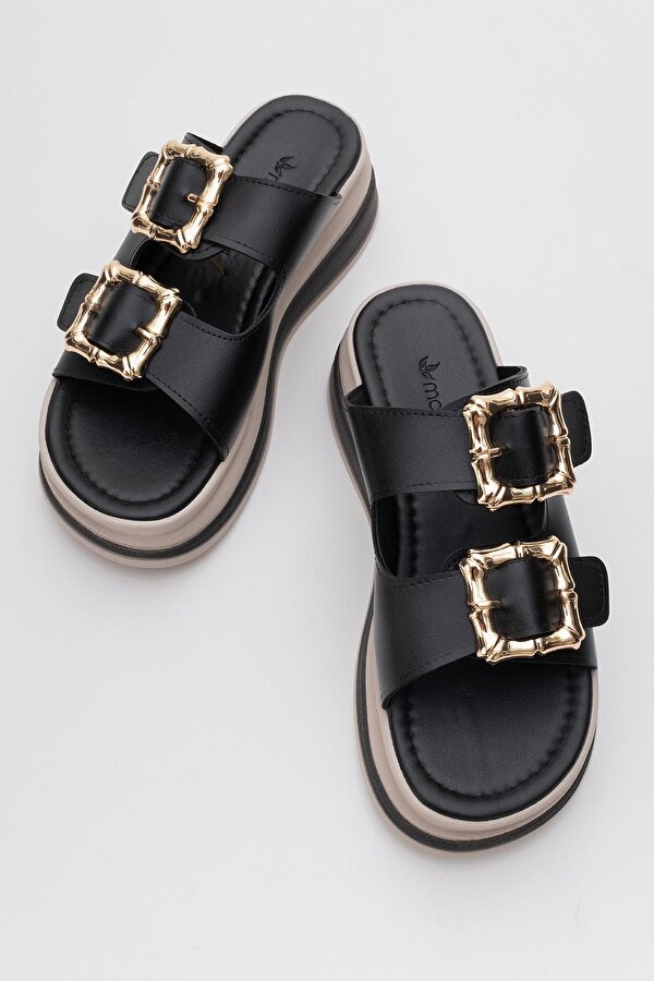 Ccway Kadın Çift Tokalı Terlik SİYAH