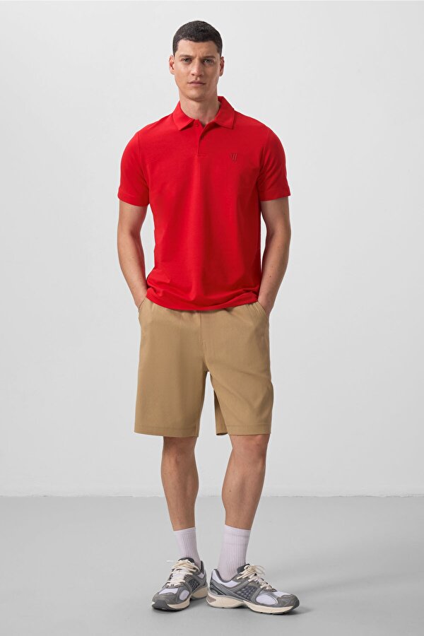 TOMMYLIFE Koyu Bej Standart Fit Dokuma Hafif Esnek Chino Erkek Şort - 81290